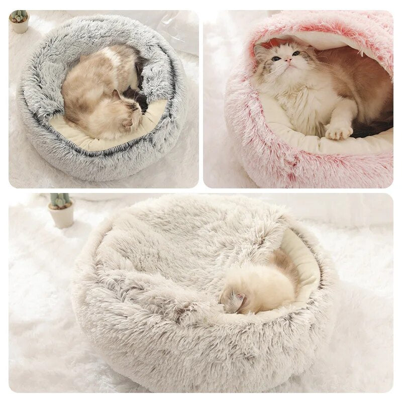 Cat Bed Long Plush Round Cat Bed Cat Warm House