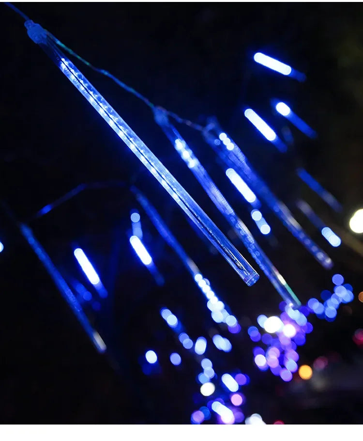 Solar Meteor Shower Lights Outdoor 8 Tube LED Falling Rain Icicle String Lights for Halloween Christmas Weddings Decorations