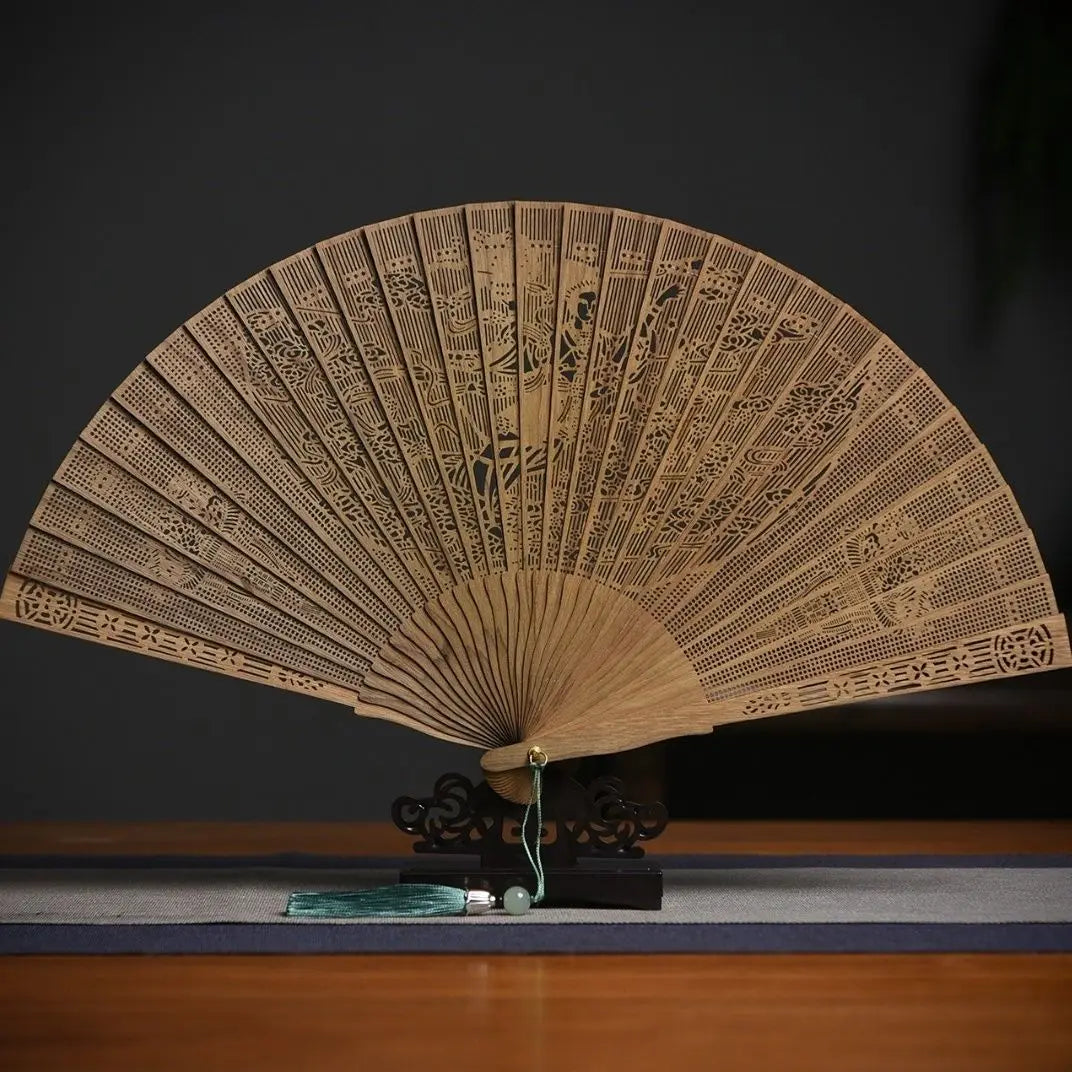 Hollowed Out Wooden Fan Fragrant Wood Fan Ancient Style Folding Wooden Classical Female Fan