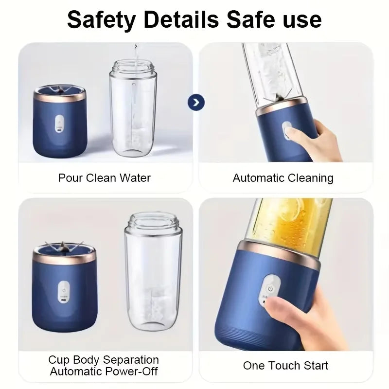 Portable Juicer Cup 6 Blade Blender Household Fruit Juicer Cup USB Rechargeable Double Cup Multifunction Electric Juicer
