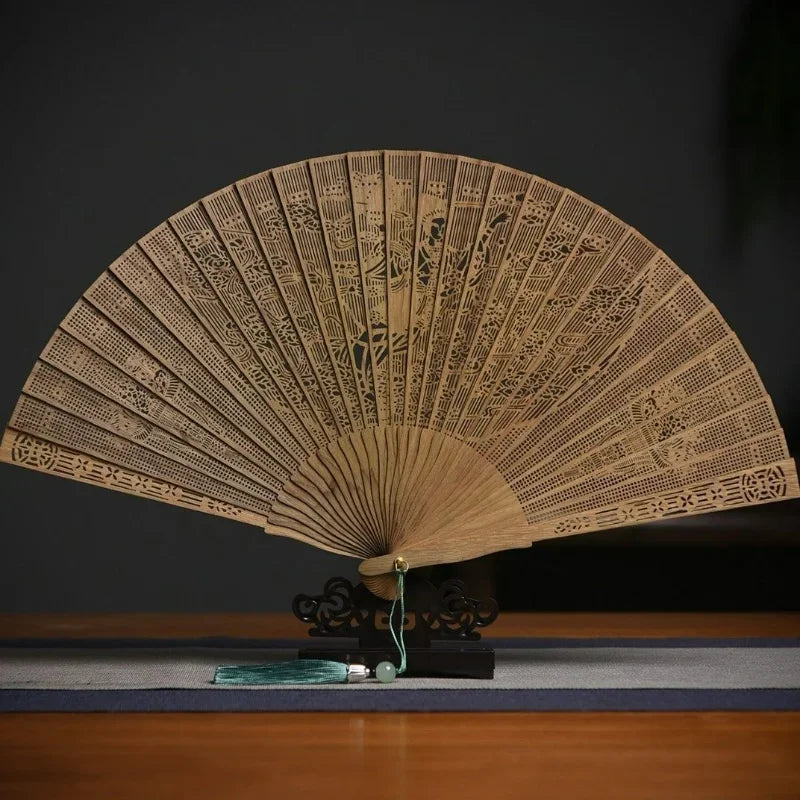 Hollowed Out Wooden Fan Fragrant Wood Fan Ancient Style Folding Wooden Classical Female Fan