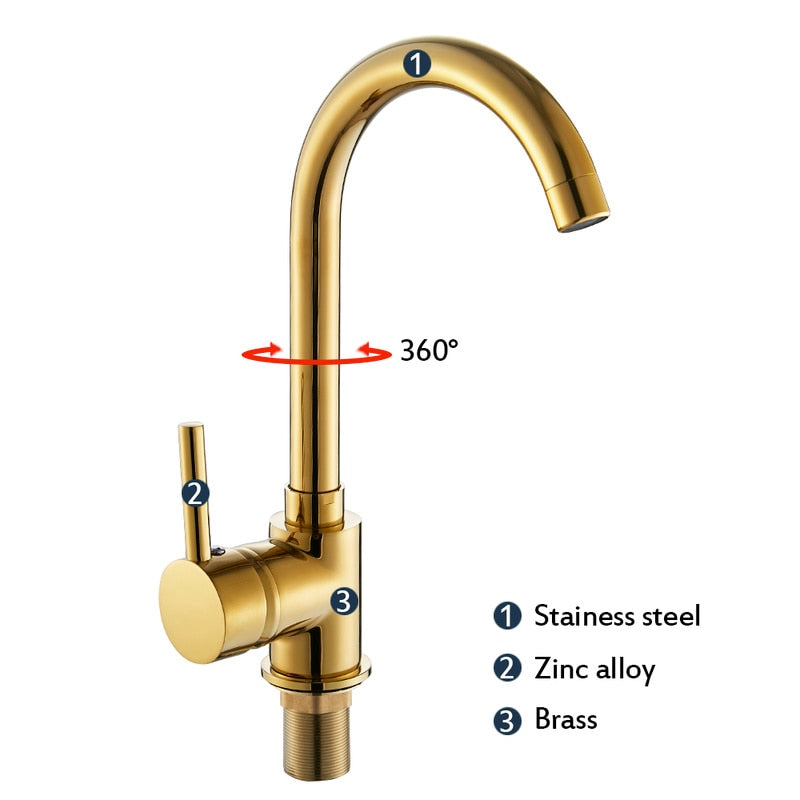 Luxury Gold Kitchen Faucet Gold Brass for Cold and Hot Mixer Tap Sink Faucet Vegetable Washing Basin Brushed Brass
