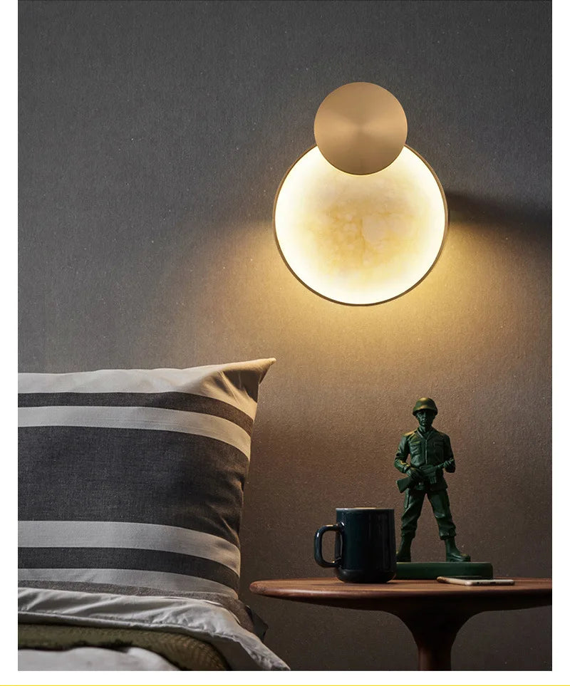 Round Marble Wall Lamp High-Grade Copper Indoor Lighting Living Room Bedroom Study Modern Minimalist Led Decor For Home