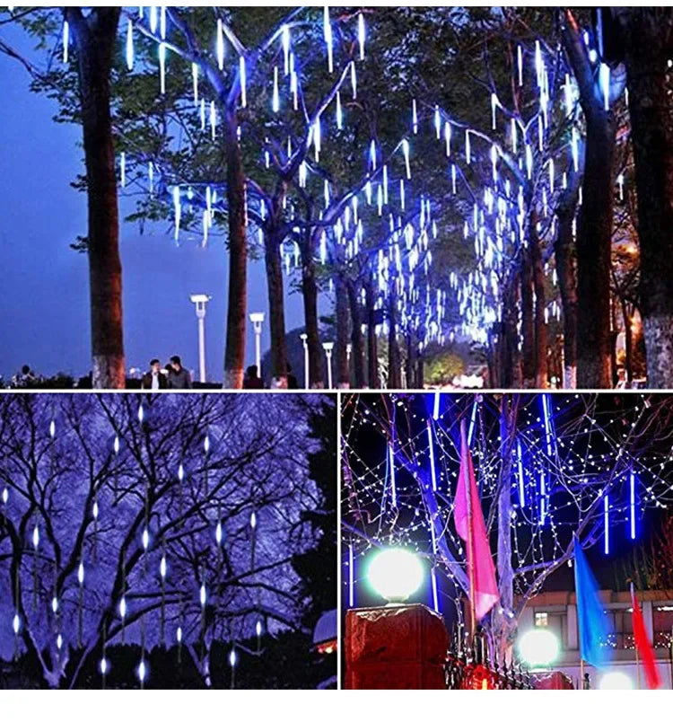 Solar Meteor Shower Lights Outdoor 8 Tube LED Falling Rain Icicle String Lights for Halloween Christmas Weddings Decorations