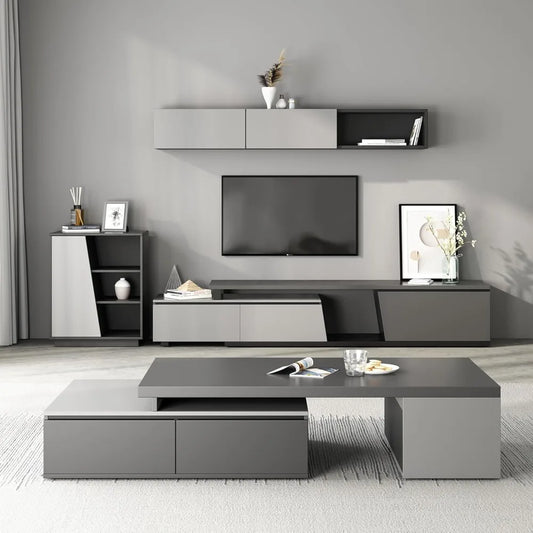 TROEC Extendable Modern Coffee Table with Large Storage Drawers, Black & Grey