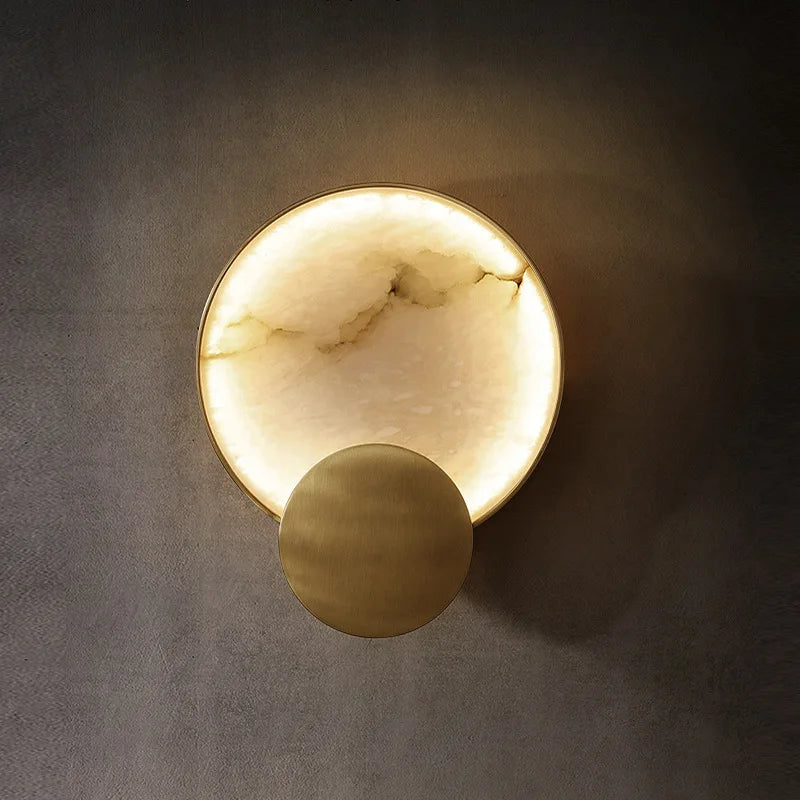 Round Marble Wall Lamp High-Grade Copper Indoor Lighting Living Room Bedroom Study Modern Minimalist Led Decor For Home