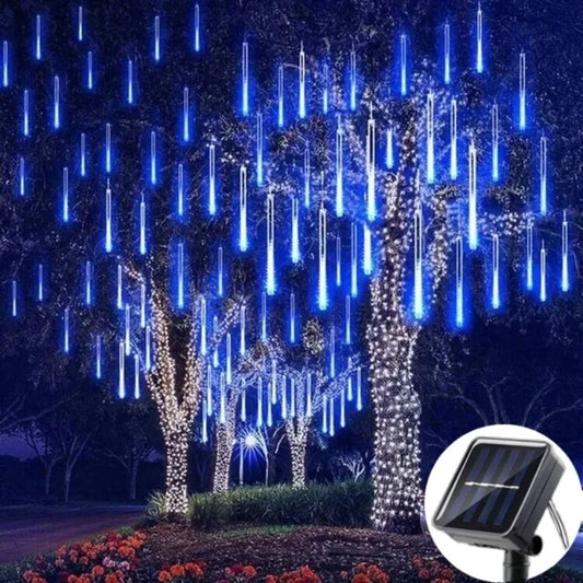 Solar Meteor Shower Lights Outdoor 8 Tube LED Falling Rain Icicle String Lights for Halloween Christmas Weddings Decorations