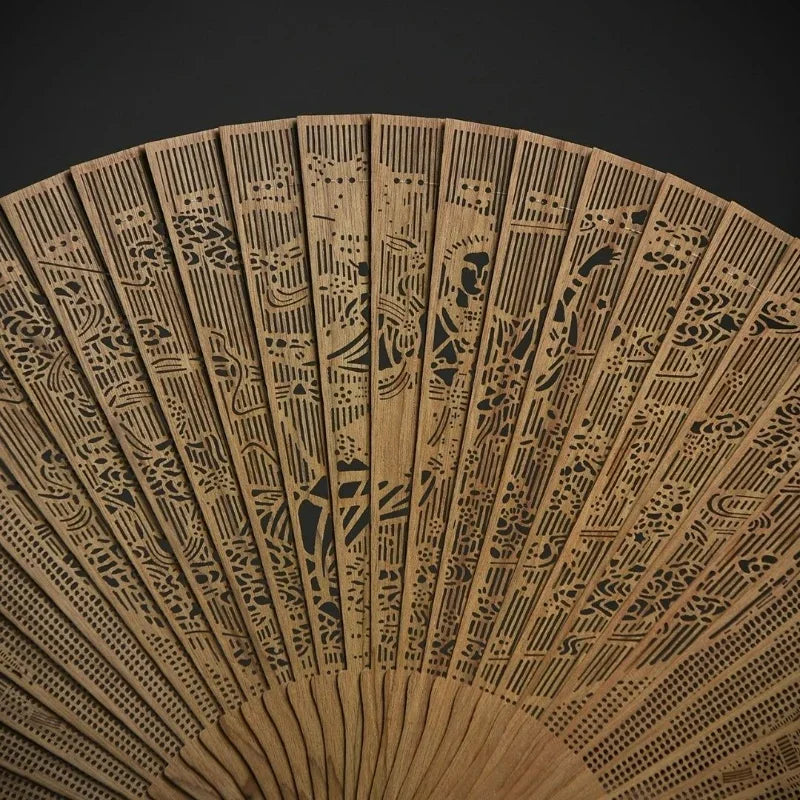 Hollowed Out Wooden Fan Fragrant Wood Fan Ancient Style Folding Wooden Classical Female Fan