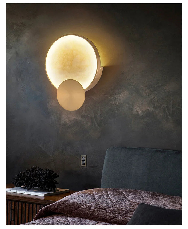 Round Marble Wall Lamp High-Grade Copper Indoor Lighting Living Room Bedroom Study Modern Minimalist Led Decor For Home