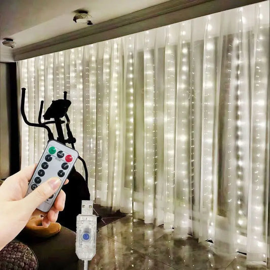 3M/6M LED Garland Curtain Lights 8 Modes USB Remote Control Fairy Lights String Wedding Christmas Decor for Home Bedroom Lamp