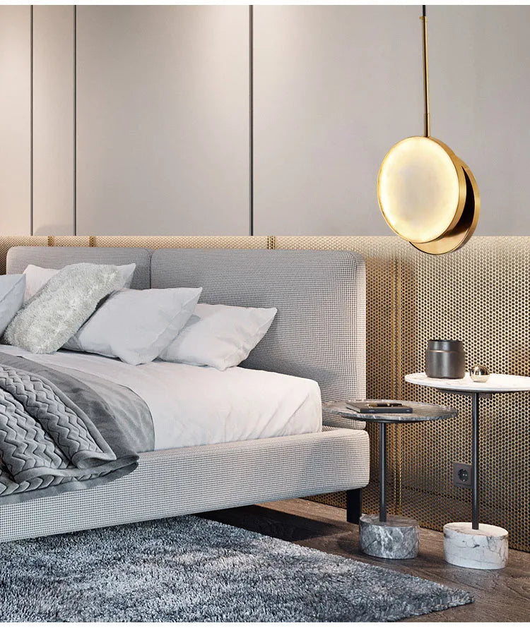 Round Marble Wall Lamp High-Grade Copper Indoor Lighting Living Room Bedroom Study Modern Minimalist Led Decor For Home