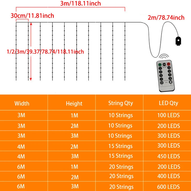 6x3M/3x3m Curtain Garland on The Window USB Power Fairy Lights Festoon with Remote New Year Garland Led Lights Christmas Decor