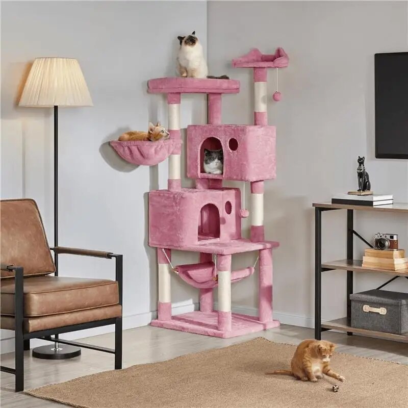 Multi-Level Cat Tree,Cat Tower,Activity Trees,Cat Furniture,with Condos and Scratching Posts, Pink,64''