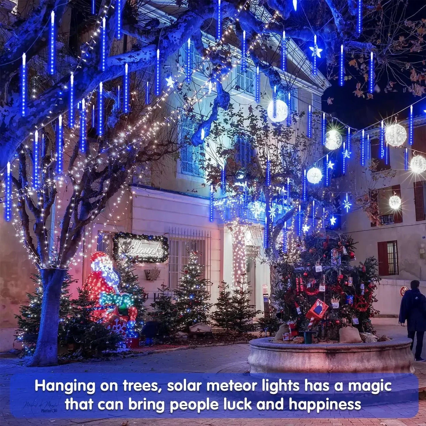 Solar Meteor Shower Lights Outdoor 8 Tube LED Falling Rain Icicle String Lights for Halloween Christmas Weddings Decorations