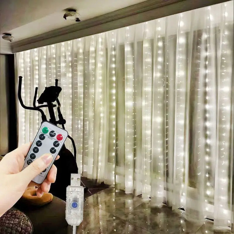 3M/6M LED Garland Curtain Lights 8 Modes USB Remote Control Fairy Lights String Wedding Christmas Decor for Home Bedroom Lamp