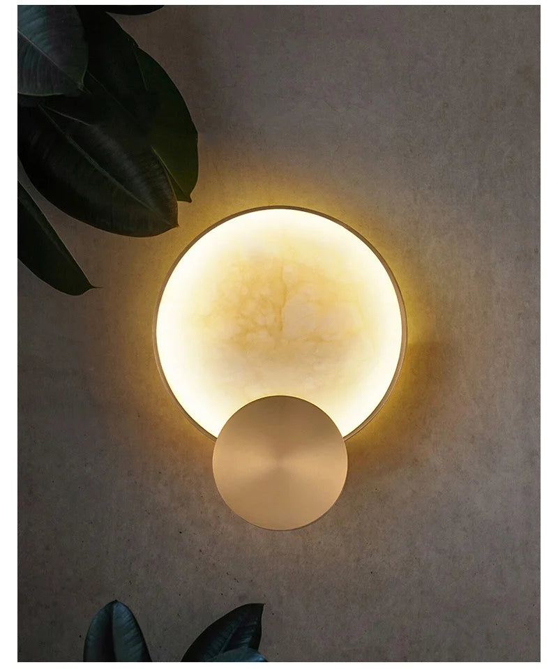 Round Marble Wall Lamp High-Grade Copper Indoor Lighting Living Room Bedroom Study Modern Minimalist Led Decor For Home