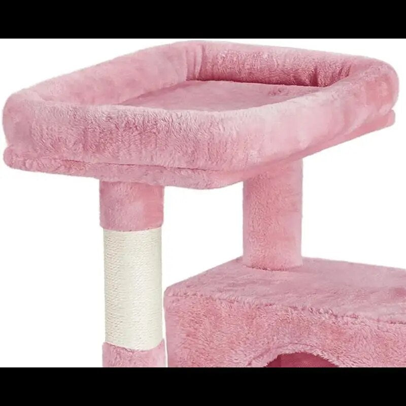 Multi-Level Cat Tree,Cat Tower,Activity Trees,Cat Furniture,with Condos and Scratching Posts, Pink,64''