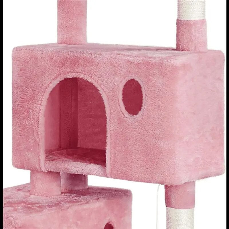Multi-Level Cat Tree,Cat Tower,Activity Trees,Cat Furniture,with Condos and Scratching Posts, Pink,64''