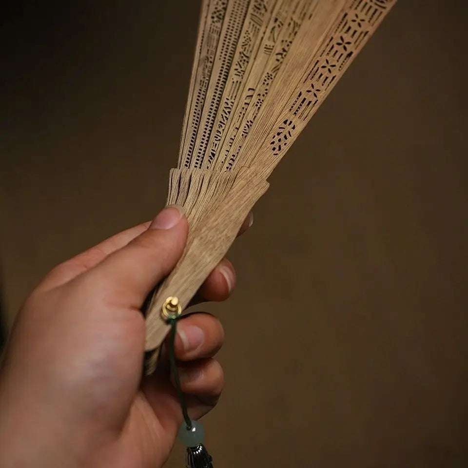 Hollowed Out Wooden Fan Fragrant Wood Fan Ancient Style Folding Wooden Classical Female Fan