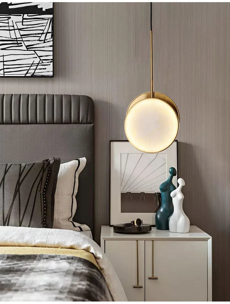 Round Marble Wall Lamp High-Grade Copper Indoor Lighting Living Room Bedroom Study Modern Minimalist Led Decor For Home