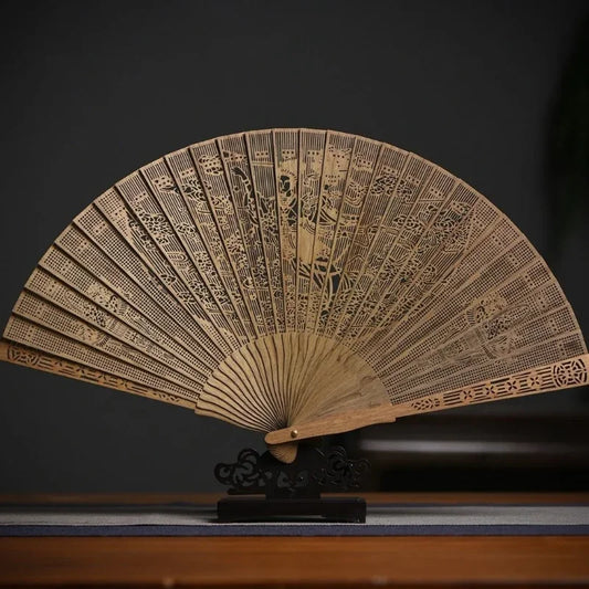 Hollowed Out Wooden Fan Fragrant Wood Fan Ancient Style Folding Wooden Classical Female Fan
