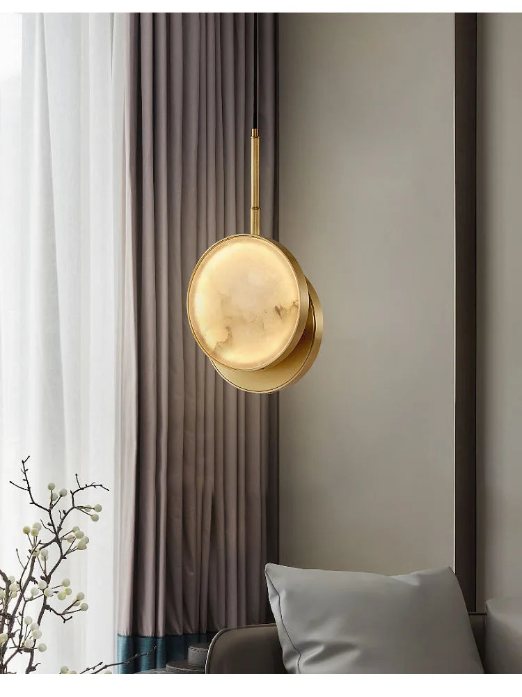 Round Marble Wall Lamp High-Grade Copper Indoor Lighting Living Room Bedroom Study Modern Minimalist Led Decor For Home
