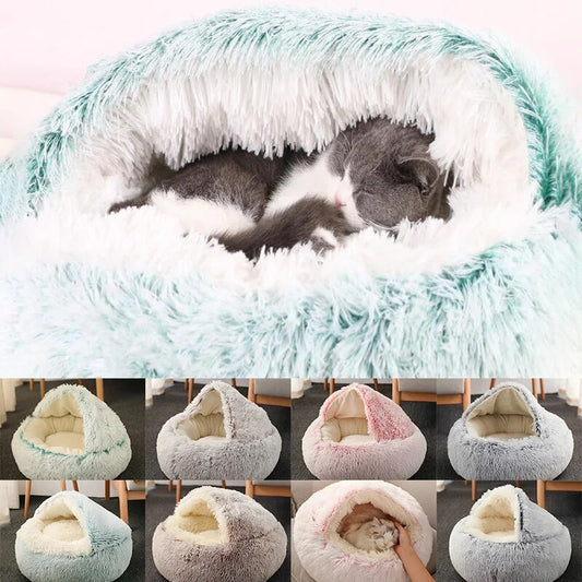 Cat Bed Long Plush Round Cat Bed Cat Warm House