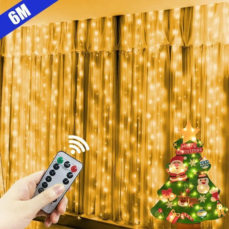 3M/6M LED Garland Curtain Lights 8 Modes USB Remote Control Fairy Lights String Wedding Christmas Decor for Home Bedroom Lamp