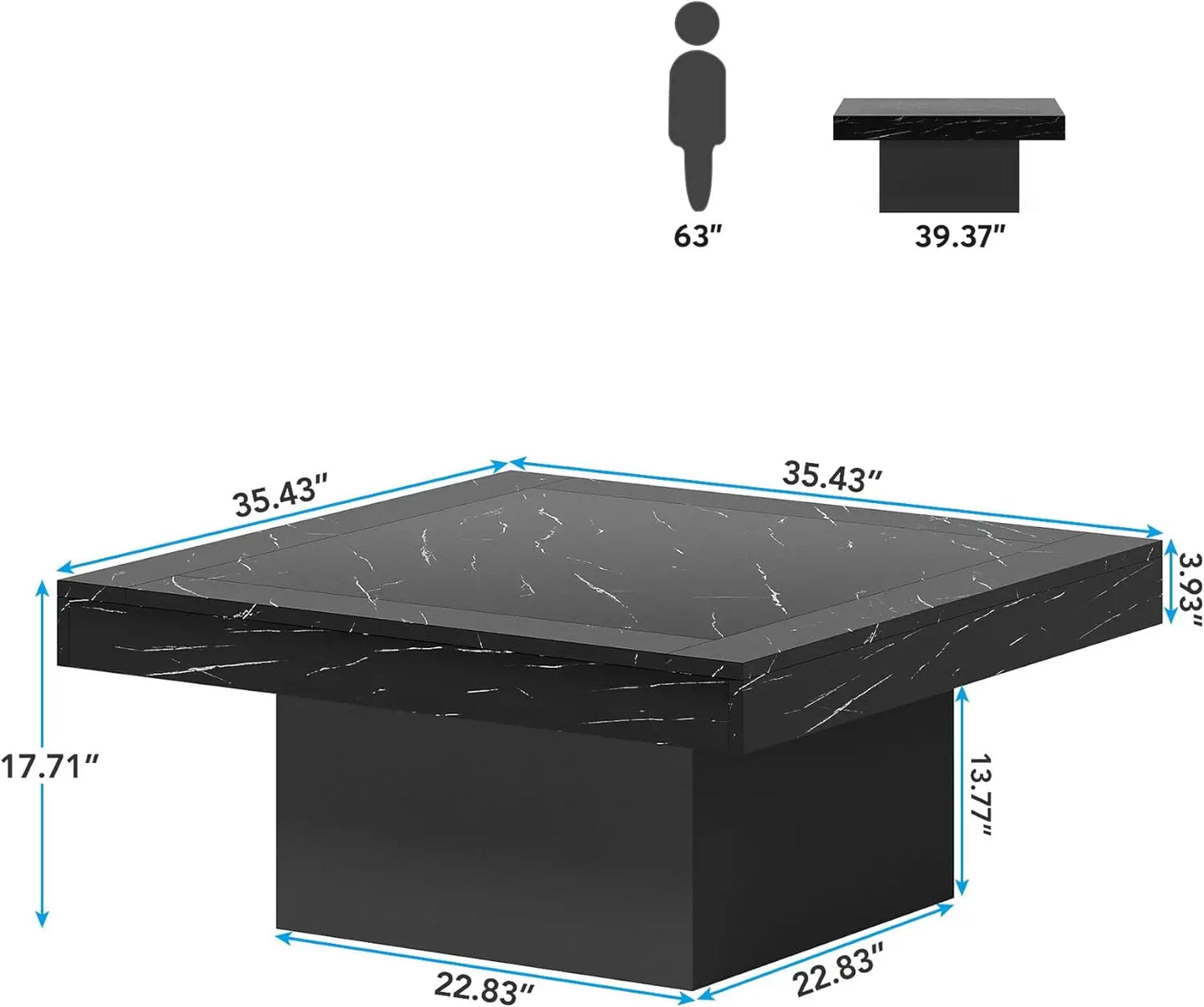 Tribesigns Coffee Table Square LED Coffee Table Engineered Wood Low Coffee Table for Living Room Rustic Brown & Black