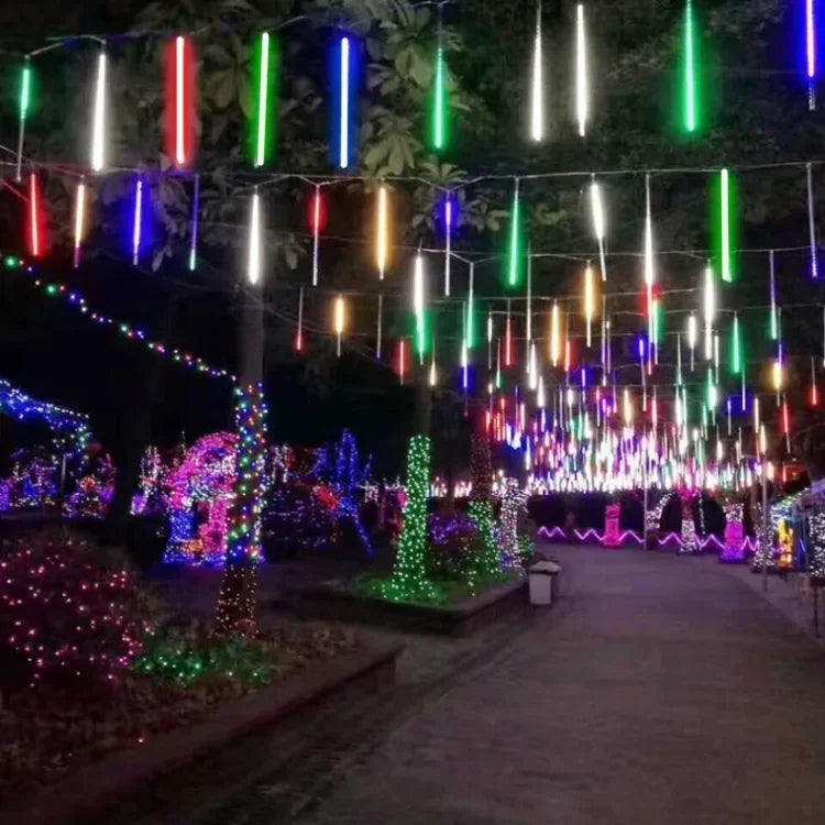 Solar Meteor Shower Lights Outdoor 8 Tube LED Falling Rain Icicle String Lights for Halloween Christmas Weddings Decorations