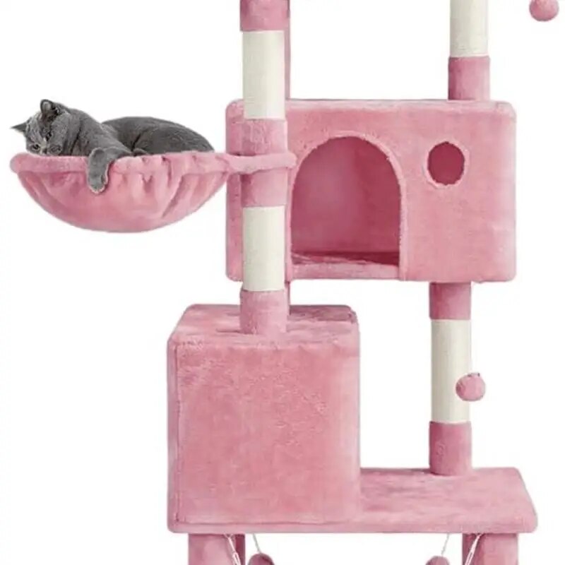 Multi-Level Cat Tree,Cat Tower,Activity Trees,Cat Furniture,with Condos and Scratching Posts, Pink,64''