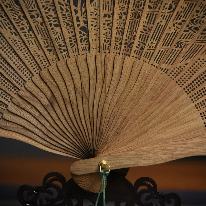 Hollowed Out Wooden Fan Fragrant Wood Fan Ancient Style Folding Wooden Classical Female Fan