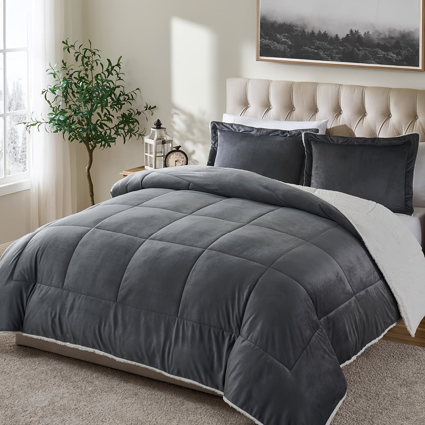 1pc Orhopui -Like Lamb's Comforter - Thickened Winter Quilt with Half Pillowcase, All-Season Bedspread or Sofa Cover, Machine Washable Blanket for Queen-Like (No Turning Required), Multicolor Options