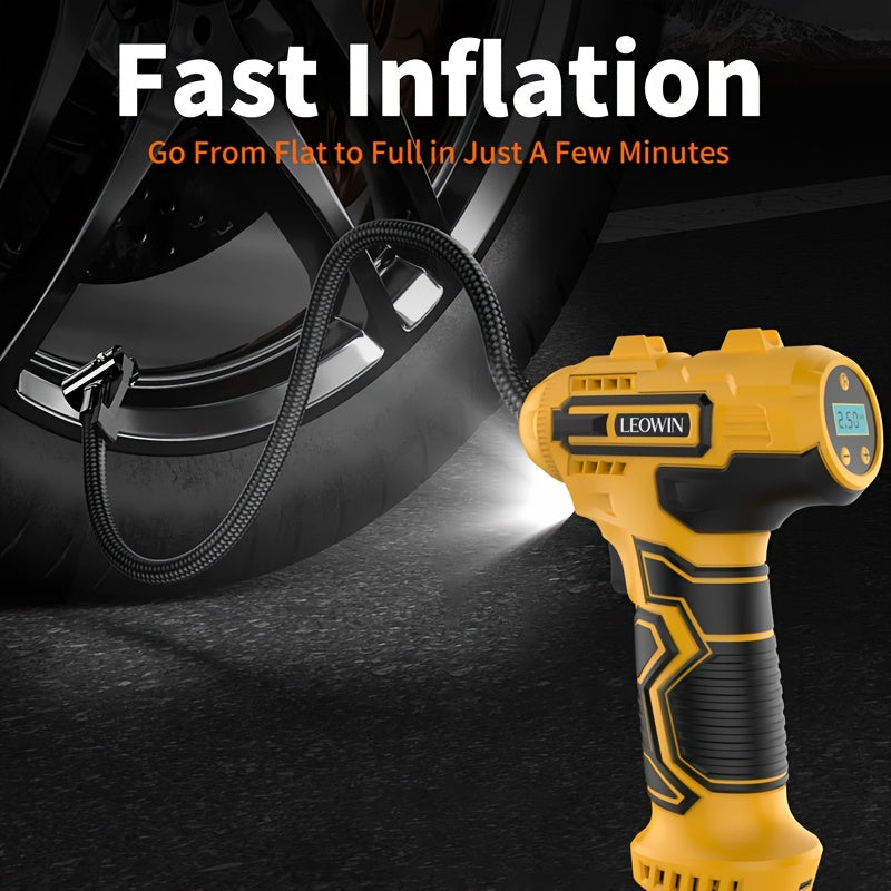 Tire Inflator Portable Air Compressor With Auto-Shutoff, Handheld Air Pump, 150 PSI Cordless Car Tires Pump With Digital Pressure Gauge/LED Light For Cars, Motorcycles, Bikes, Ball - Compact, Rechargeable, And Easy-to-Use Des