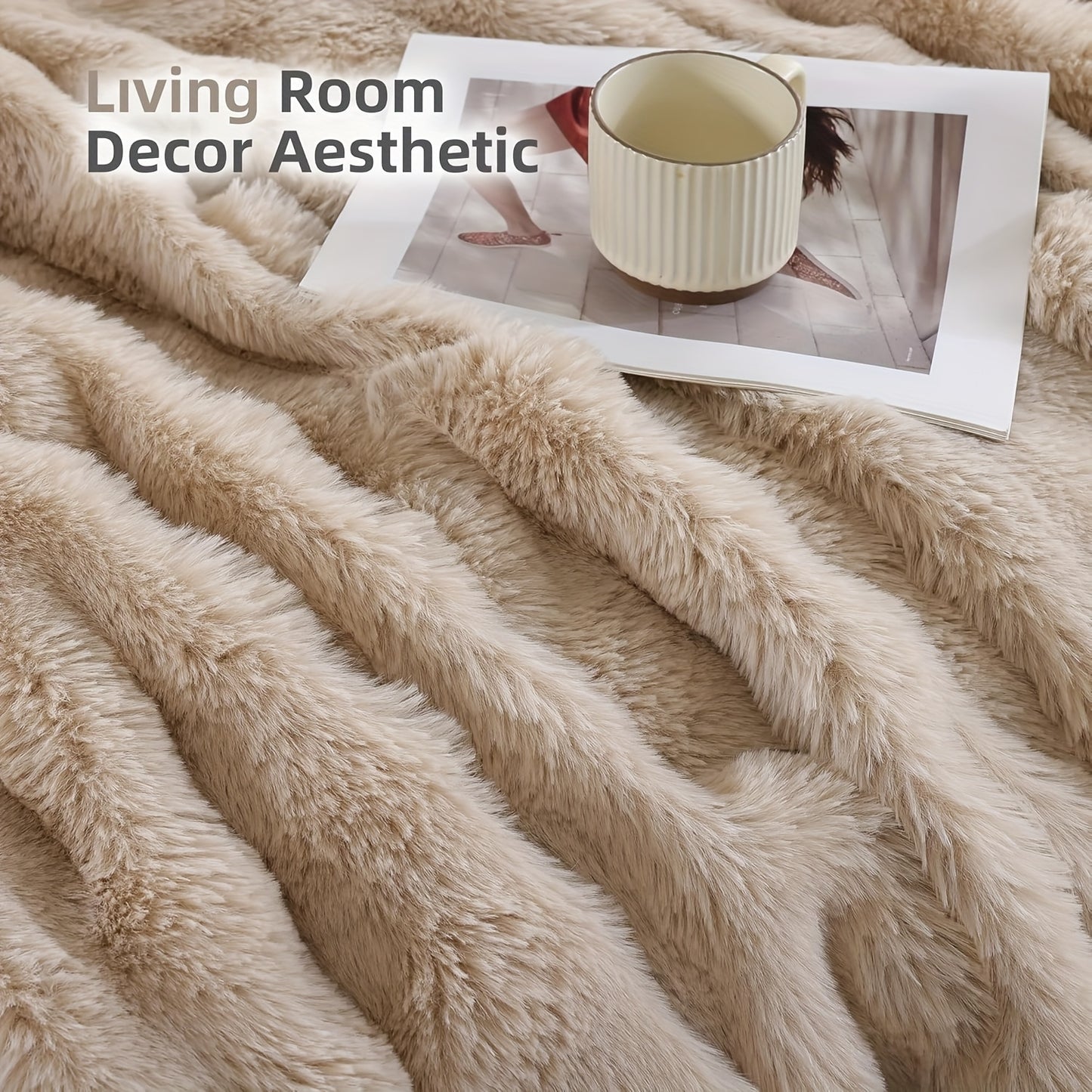 40"x60" Beige Faux Rabbit Fur Blanket - Plush Thick Bubble Texture All-Season Soft Cozy Bedspread, Beige-Tone Beige Furry Couch Cover for Bed, Sofa & - Luxury Bedding Accessory (No Pattern)