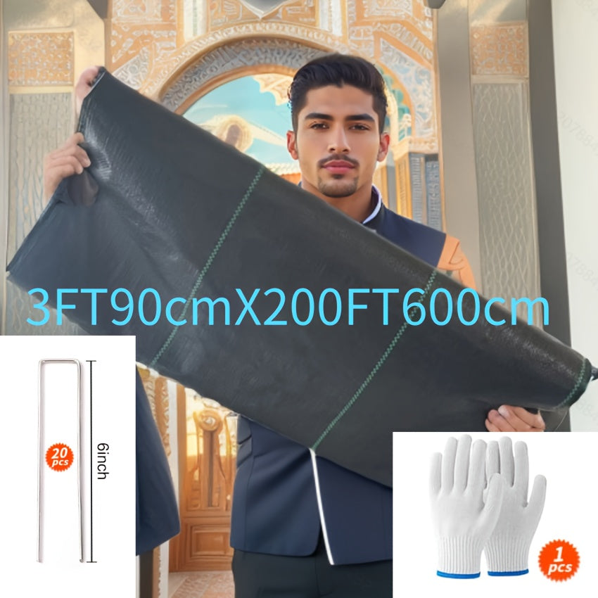 3ft/4ft/5ft X100ft Heavy-Duty Weed Barrier Landscape Fabric - 3.2oz Durable Ground Cover with Black & White Striped Pattern, French Drainage Design for Garden, Patio, Yard, Vehicle Sidewalk - Weed Control & Landscaping, Weed