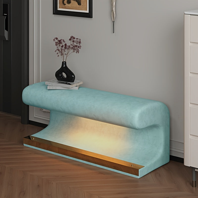 Entryway Bench Faux Leather Upholstered Ottoman With LED Sensor Light For Living Room, Bedroom, End Of Bed