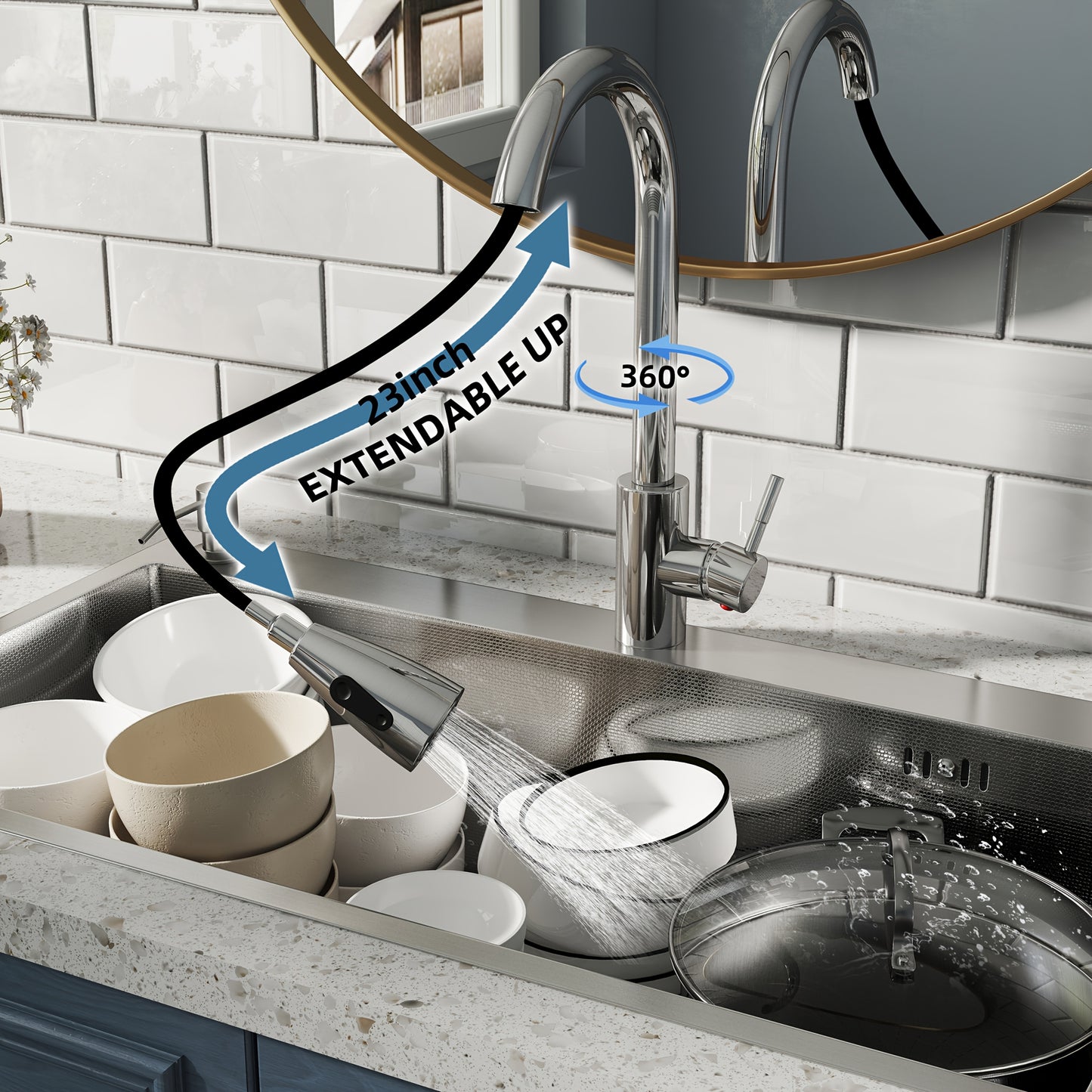 28" 30 "32" Kitchen Sink Stainless Steel Single Bowl Drip Top Installation Imitation Honeycomb Nano-coated Single Bowl Kitchen Sink Stainless Steel Retractable Faucet, Retractable Basket, Soap Liquid Dispenser, Cold And Hot A