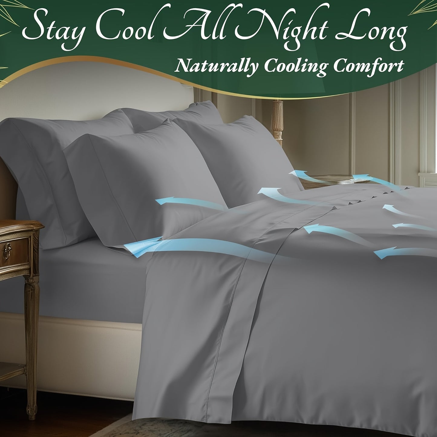 4pcs Bamboo Cooling Bed Sheets Sets Queen Size - Ultra Soft & Luxuriously Cooling, 17" Deep Pocket, Double Stitching, Perfect For Hot Sleepers - Queen Bed Sheets