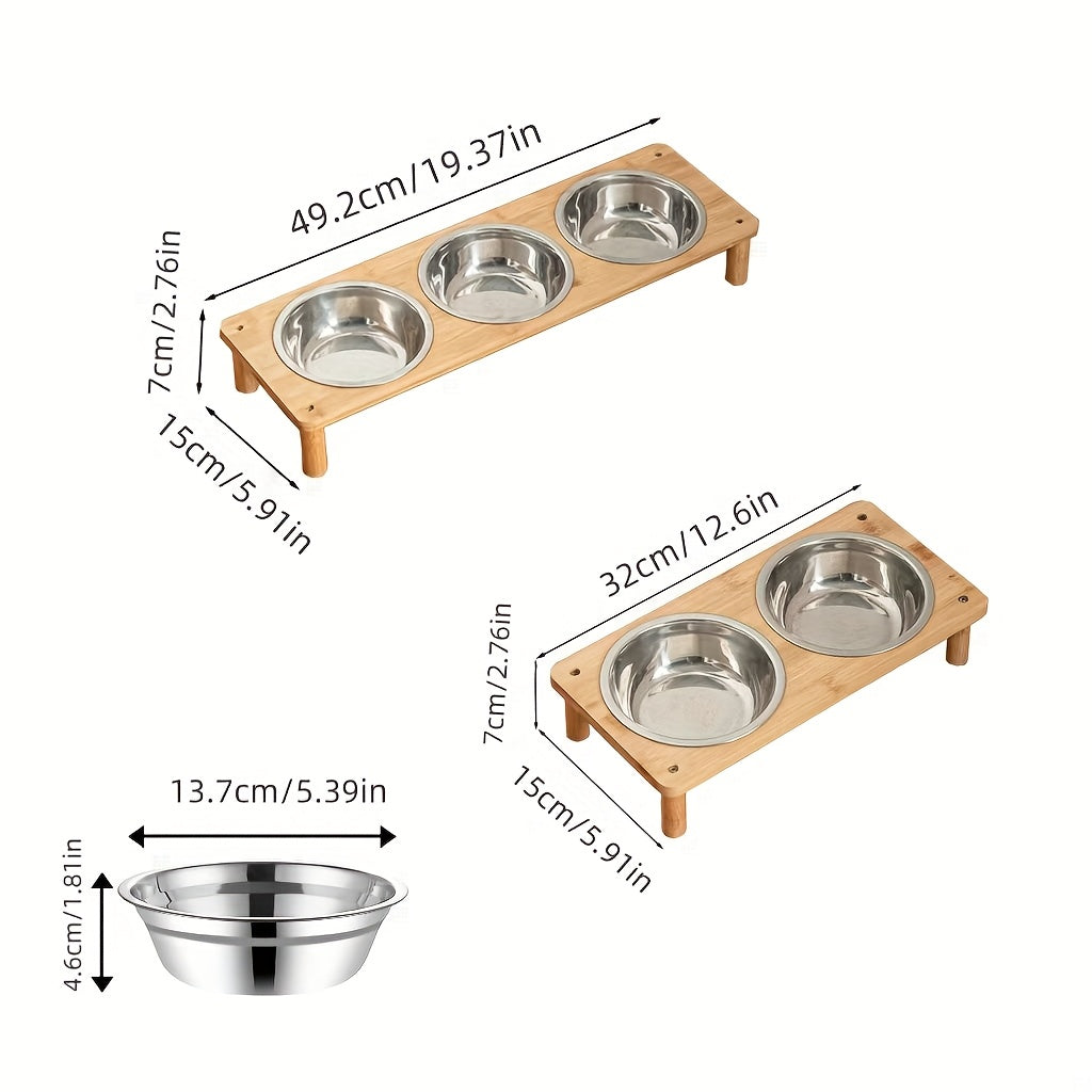 Cat High-Table Bowl, Cat Food Bowl, Cat Food Tray, Cat Food Bowl, Cat Water Bowl, Puppy Bowl, Puppy Food Tray, Puppy Water Bowl, Pet Feeding and Watering Bowl, Two Bowls, Three Bowls Design, Stainless Steel Material, Heighten