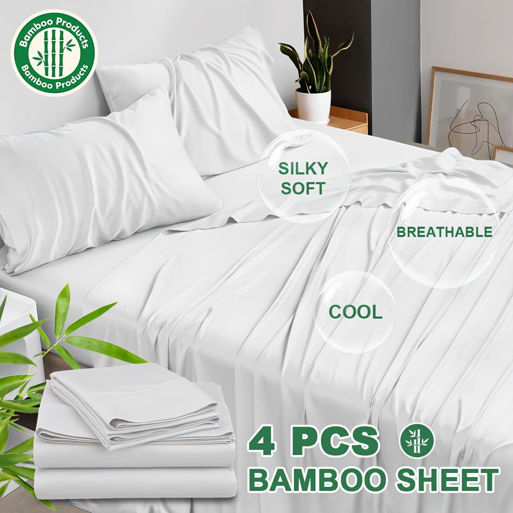 4pcs Bamboo Cooling Bed Sheets Sets Queen Size - Ultra Soft & Luxuriously Cooling, 17" Deep Pocket, Double Stitching, Perfect For Hot Sleepers - Queen Bed Sheets