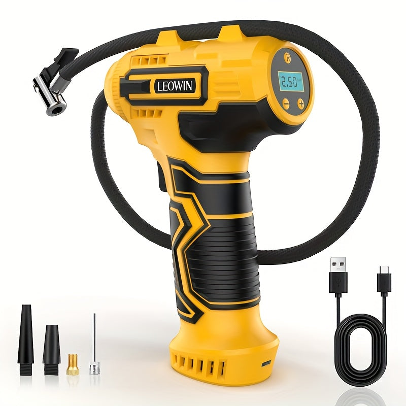 Tire Inflator Portable Air Compressor With Auto-Shutoff, Handheld Air Pump, 150 PSI Cordless Car Tires Pump With Digital Pressure Gauge/LED Light For Cars, Motorcycles, Bikes, Ball - Compact, Rechargeable, And Easy-to-Use Des