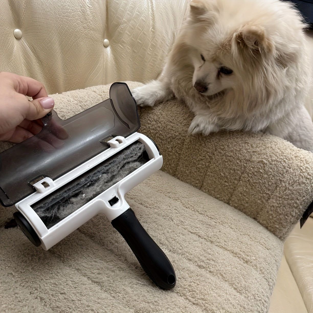 1 Set ZSYNHGL Portable Manual Pet Hair Remover Roller with Brush Attachment - Heavy-Duty Non- Dog & Cat Hair Removal Tool for Furniture, Carpet, Clothing, Bedding - Multi-Surface Fur Remover for Carpet, Couch, Clothes & Pet O