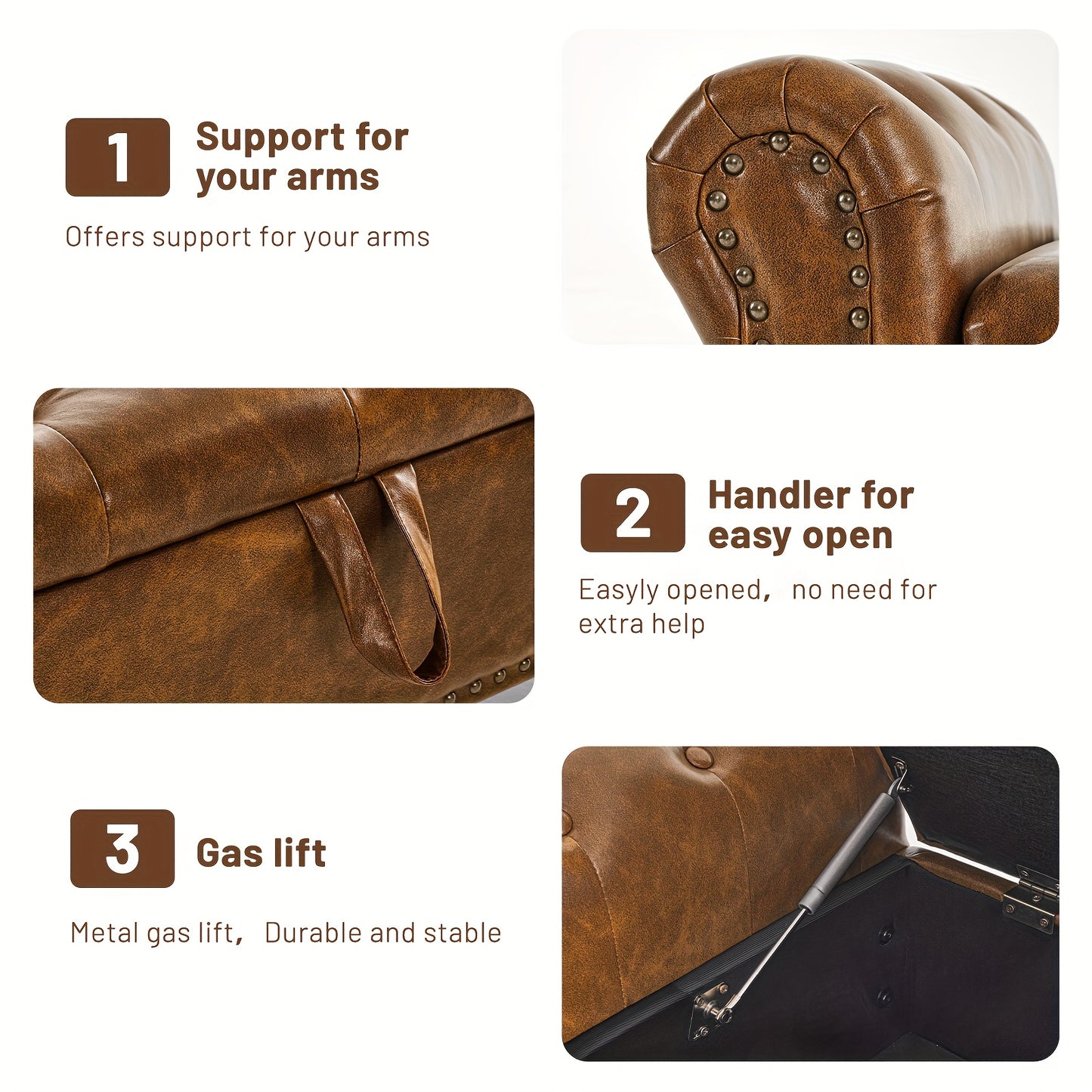 FURNIMART Luxury Mid-Century Modern Wooden Storage Bench with Roll-Up Arms - Large Capacity Flip-Top Design, Durable Recycled Wood, Easy Assembly for Bedroom, Living Room, Hallway