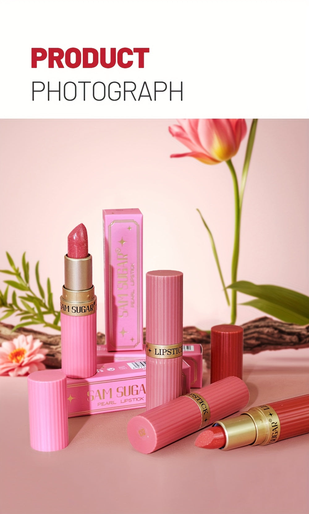 [Long-Lasting Lipstick] Waterproof, Long-Lasting 1pc of Coral Pearlescent Lipstick | Non-Sticky Formula, Easy to Apply for All Skin Types, Shimmer Lip Gloss