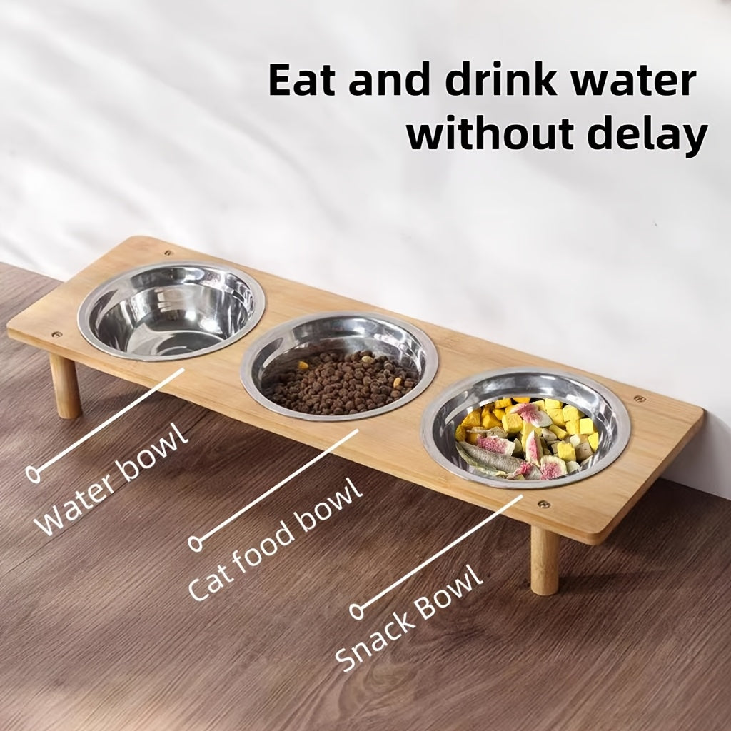 Cat High-Table Bowl, Cat Food Bowl, Cat Food Tray, Cat Food Bowl, Cat Water Bowl, Puppy Bowl, Puppy Food Tray, Puppy Water Bowl, Pet Feeding and Watering Bowl, Two Bowls, Three Bowls Design, Stainless Steel Material, Heighten