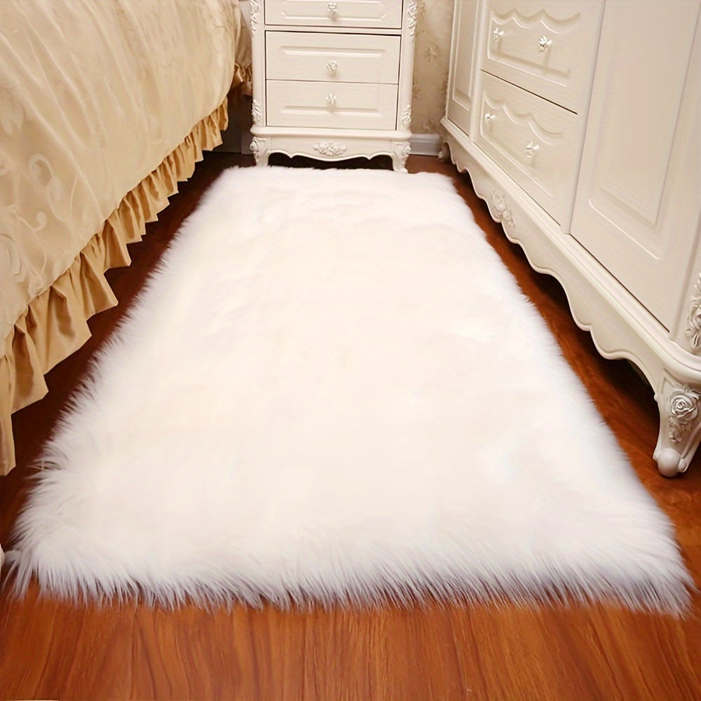 [1pc Soft Fluffy Faux Fur Rug] 1pc Fluffy Faux Fur Area Rug, Soft Plush Non-Slip Polyester Mat, Cozy Bedside Carpet, with Dry Clean Only, for Living Room, Bedroom, Study, Vanity, Home Decor, Christmas