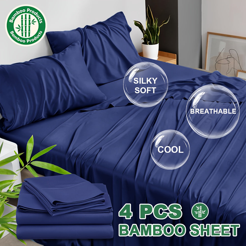 4pcs Bamboo Cooling Bed Sheets Sets Queen Size - Ultra Soft & Luxuriously Cooling, 17" Deep Pocket, Double Stitching, Perfect For Hot Sleepers - Queen Bed Sheets