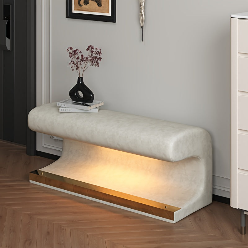 Entryway Bench Faux Leather Upholstered Ottoman With LED Sensor Light For Living Room, Bedroom, End Of Bed