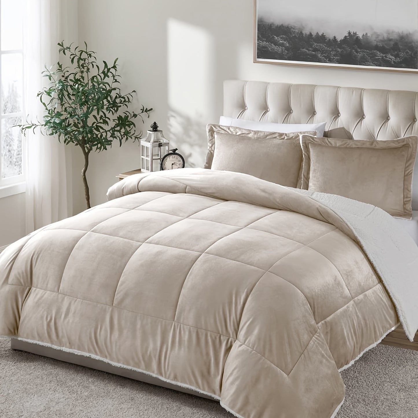 1pc Orhopui -Like Lamb's Comforter - Thickened Winter Quilt with Half Pillowcase, All-Season Bedspread or Sofa Cover, Machine Washable Blanket for Queen-Like (No Turning Required), Multicolor Options